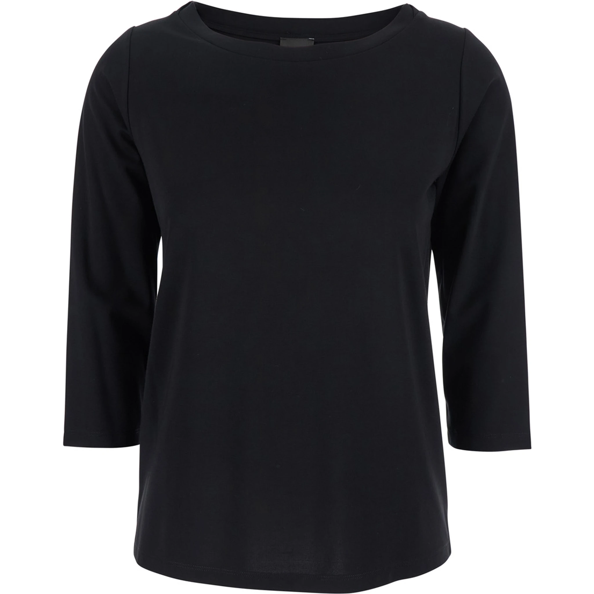 Black T-Shirt with Round Neck And Three-Quarter Sleeves In Fabric Woman