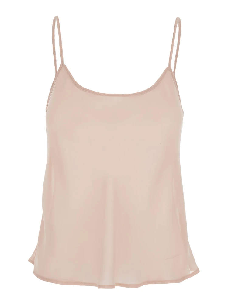 Pink Top with Spaghetti Straps and Square Neck in Fabric Woman
