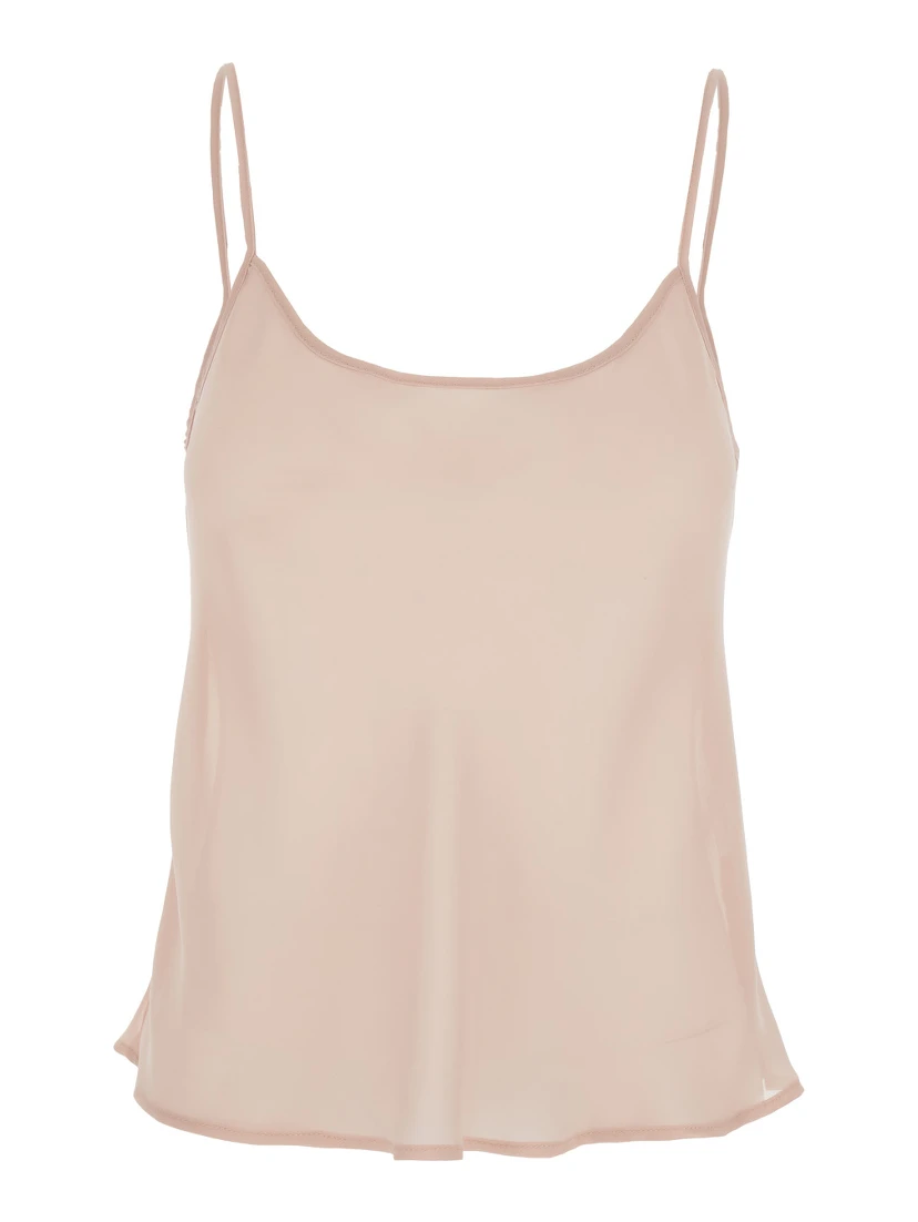 Pink Top with Spaghetti Straps and Square Neck in Fabric Woman
