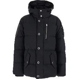 Forrestville Black Down Jacket with Fixed Hood and Logo Patch on the Sleeve in Cotton Blend Man