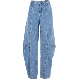 Light Blue Jeans with Central Stitching and Logo Patch on the Back in Denim Woman