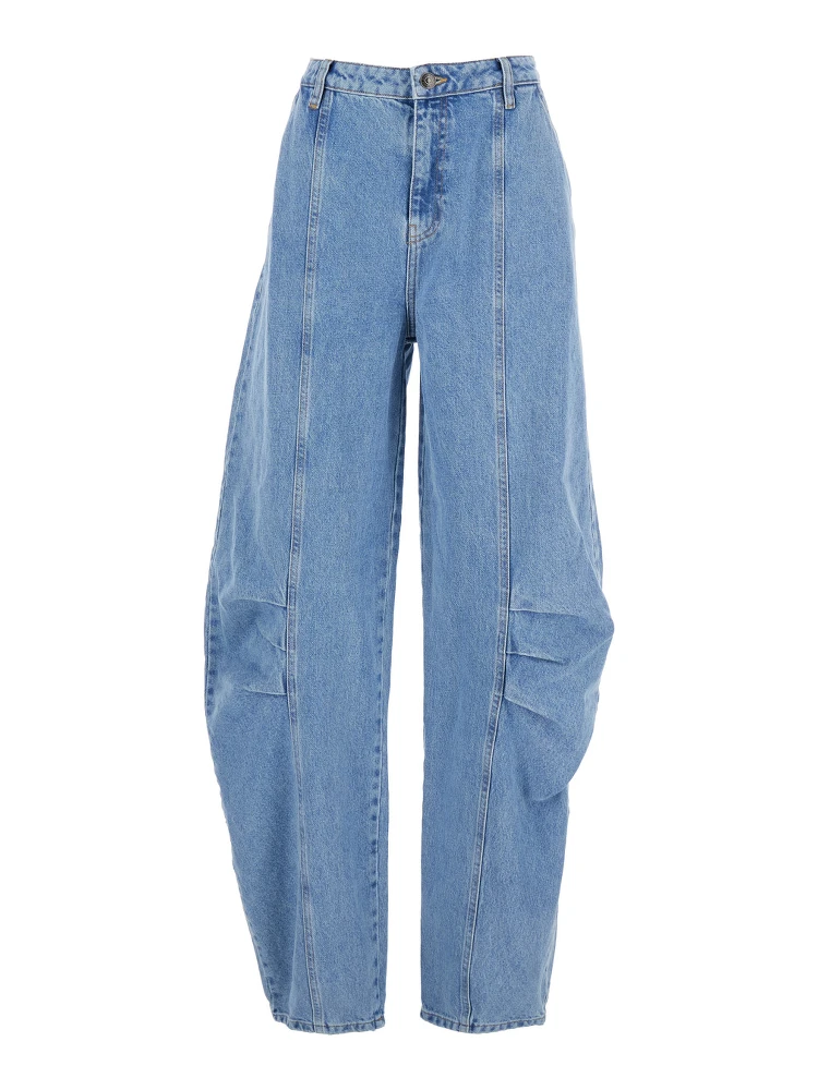 Light Blue Jeans with Central Stitching and Logo Patch on the Back in Denim Woman