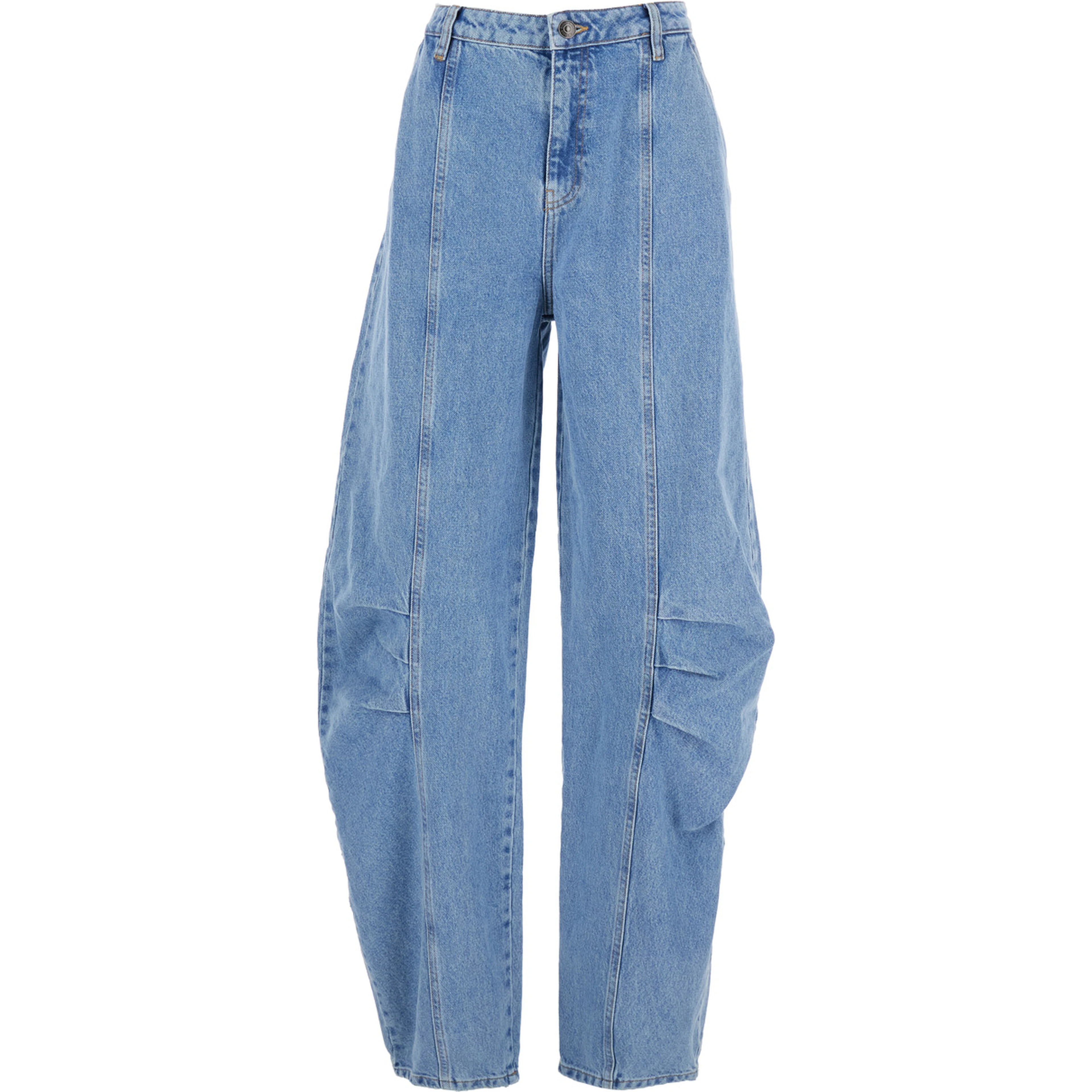 Light Blue Jeans with Central Stitching and Logo Patch on the Back in Denim Woman
