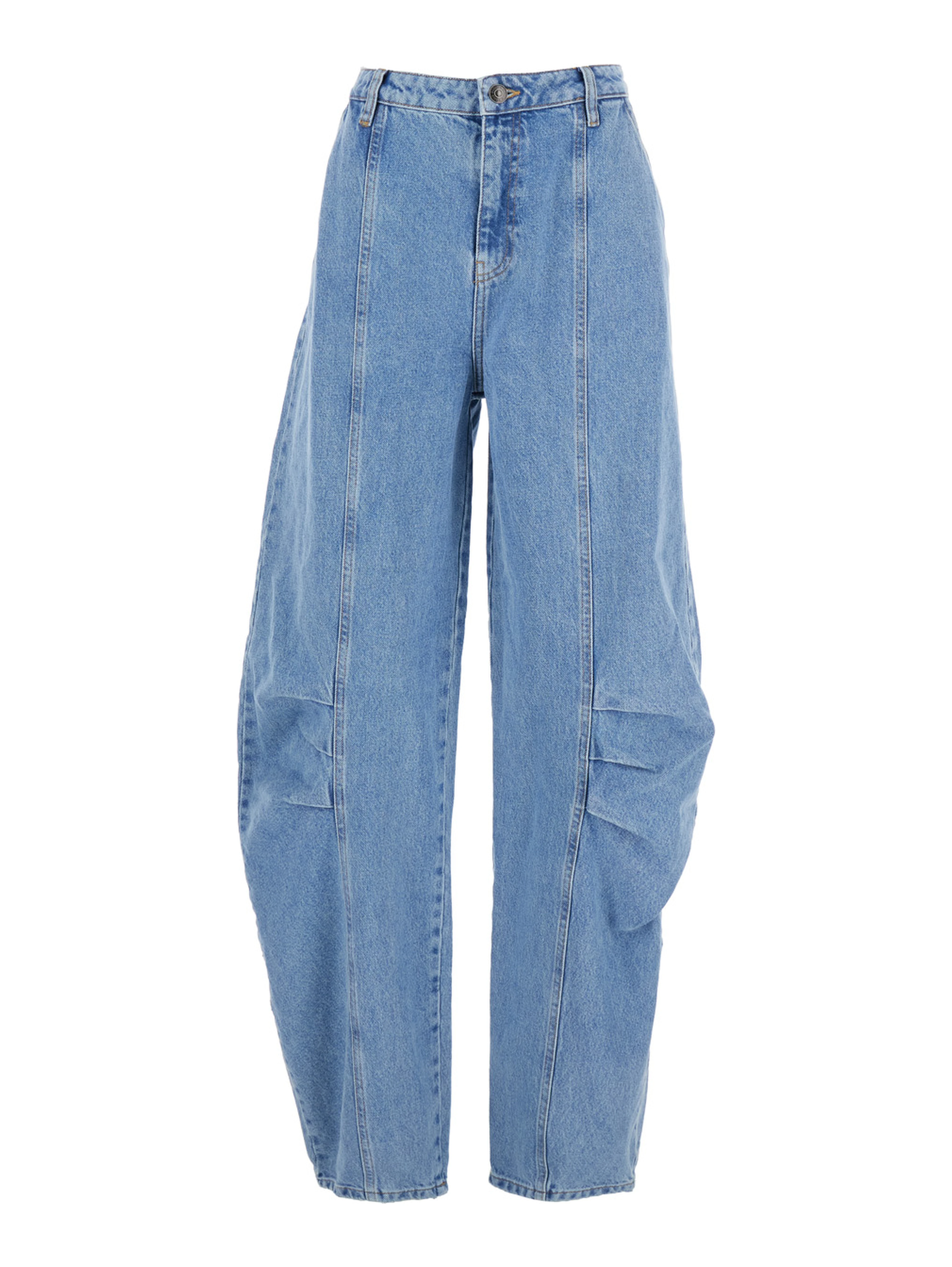 Light Blue Jeans with Central Stitching and Logo Patch on the Back in Denim Woman