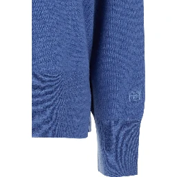 Blue Crewneck Sweater with Dropped Shoulders and Logo Embroidered on the Sleeve in Cashmere Woman