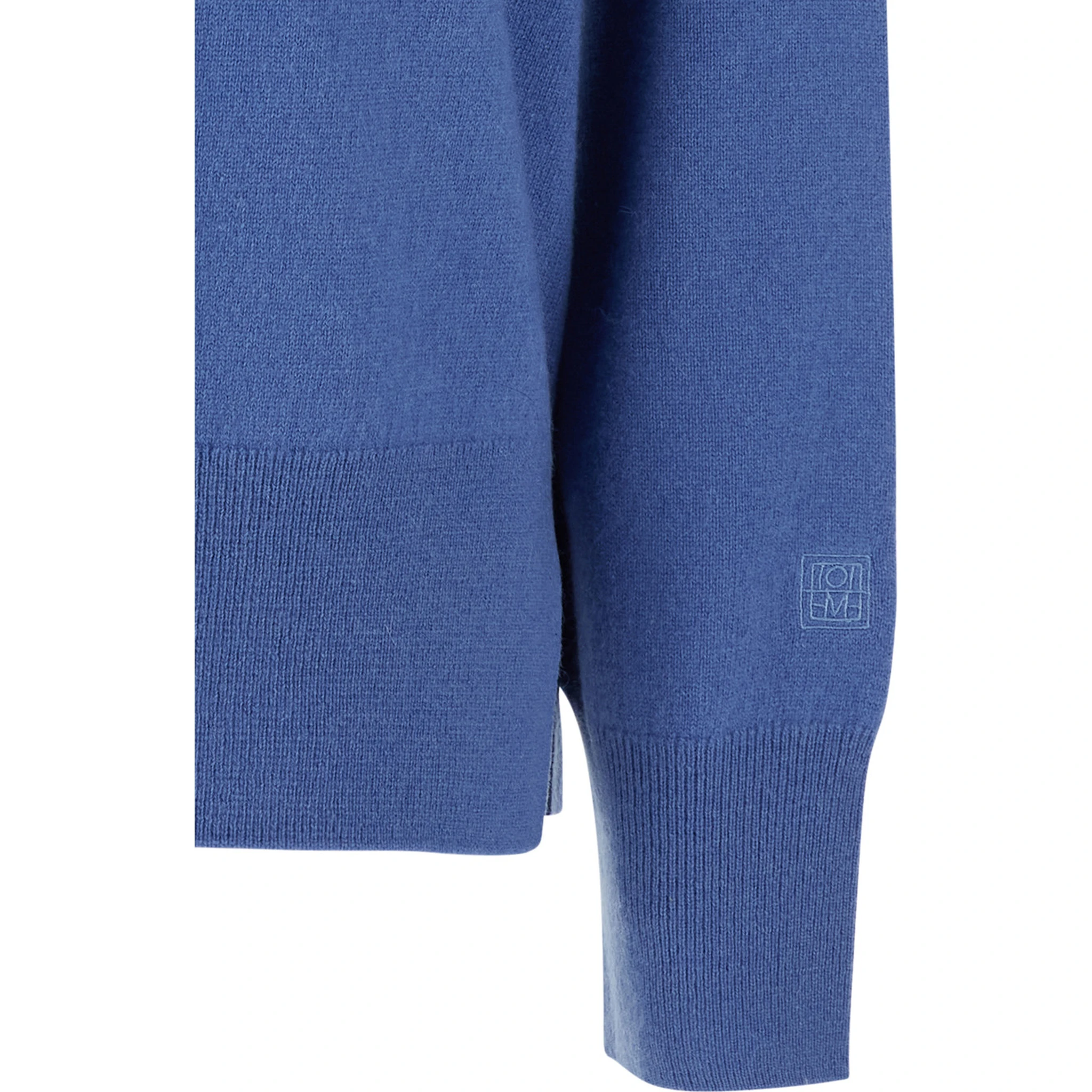 Blue Crewneck Sweater with Dropped Shoulders and Logo Embroidered on the Sleeve in Cashmere Woman