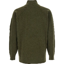 Green Turtleneck Sweater with Logo Plaque on the Sleeve in Wool Man