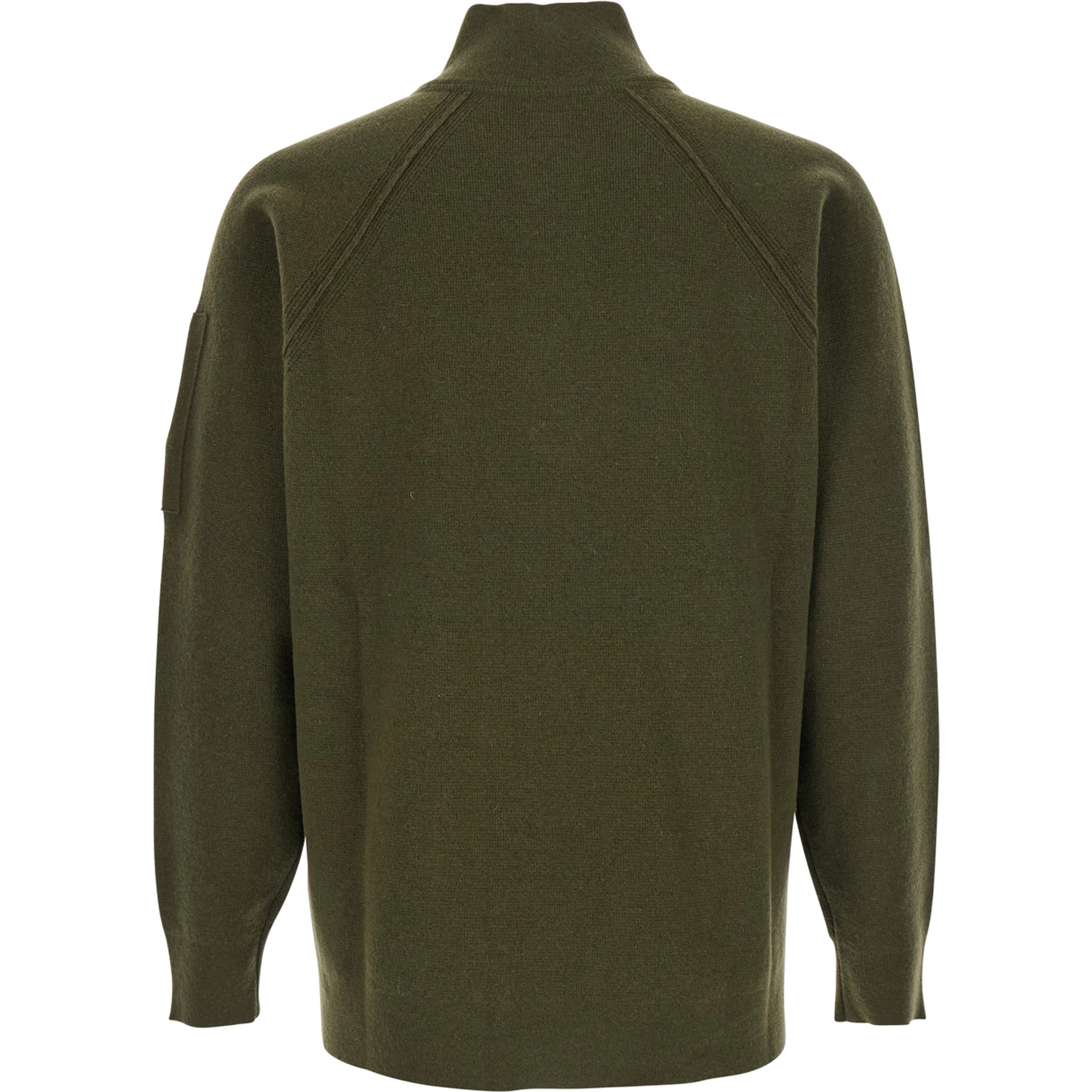 Green Turtleneck Sweater with Logo Plaque on the Sleeve in Wool Man