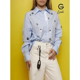 Black Charm with Built-In Mirror and Logo Lettering on the Front in Leather Woman