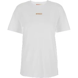 White Crewneck T-Shirt with Logo Patch on the Front in Cotton Woman