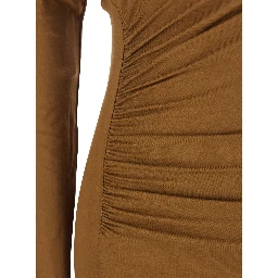 Zoe Beige Dress with Asymmetrical Design and Draped Detail in Fabric Woman