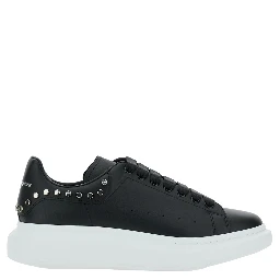 Black Low Top Sneakers with Stud Embellishments in Leather Man