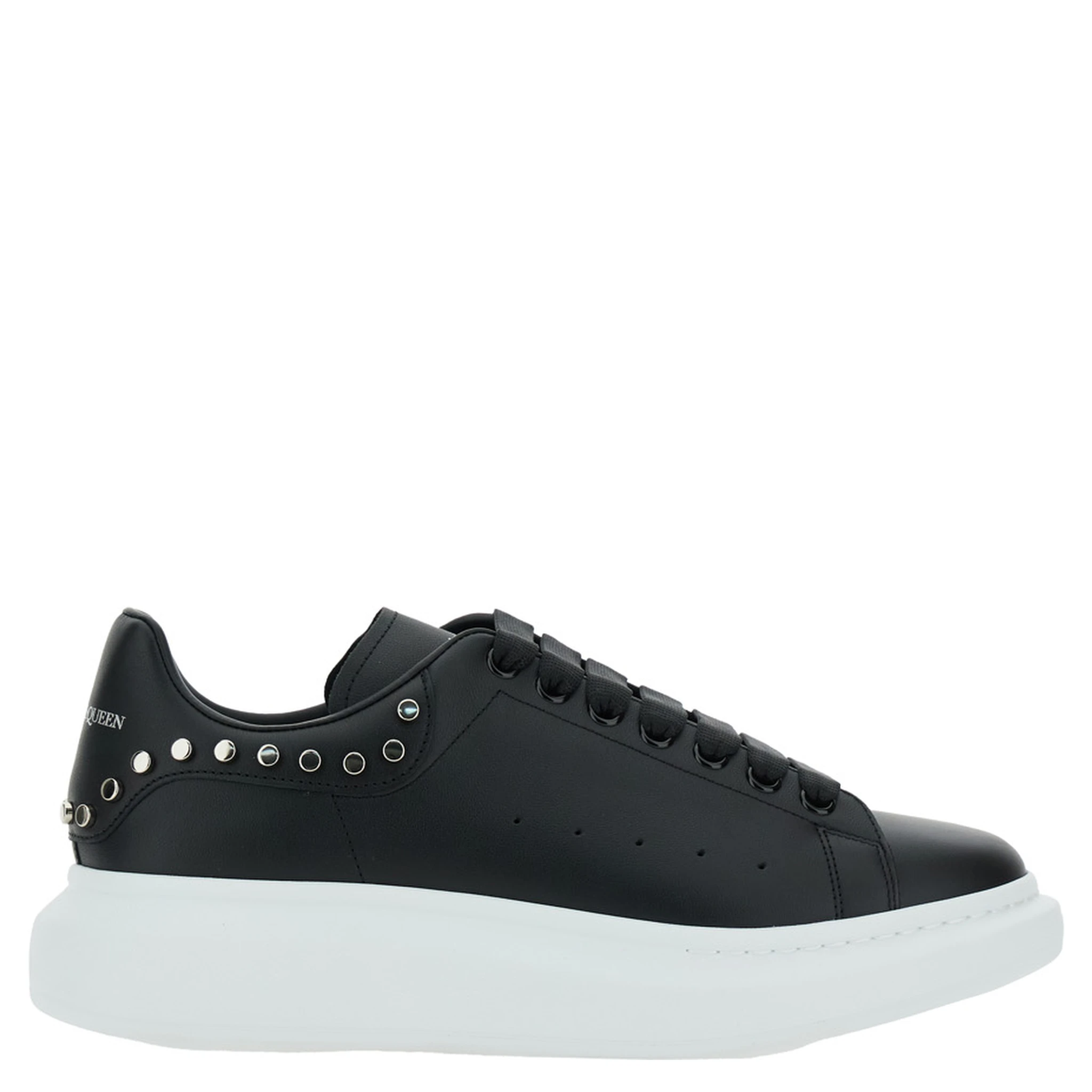 Black Low Top Sneakers with Stud Embellishments in Leather Man