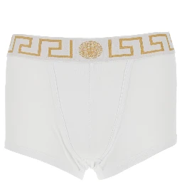 White Slip with Elastic Waist and Greca Motif in Cotton Stretch Man