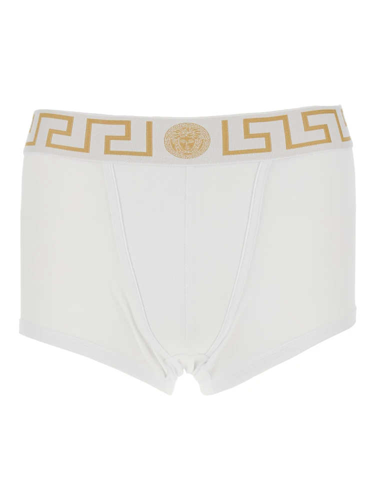 White Slip with Elastic Waist and Greca Motif in Cotton Stretch Man