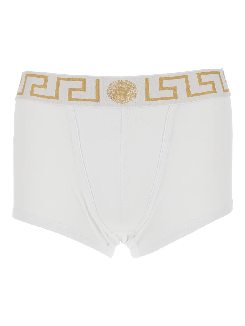 White Slip with Elastic Waist and Greca Motif in Cotton Stretch Man