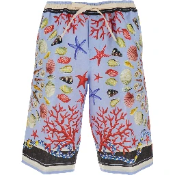 Multicolor Shorts with Elastic Drawstring and All-Over Print in Linen Man