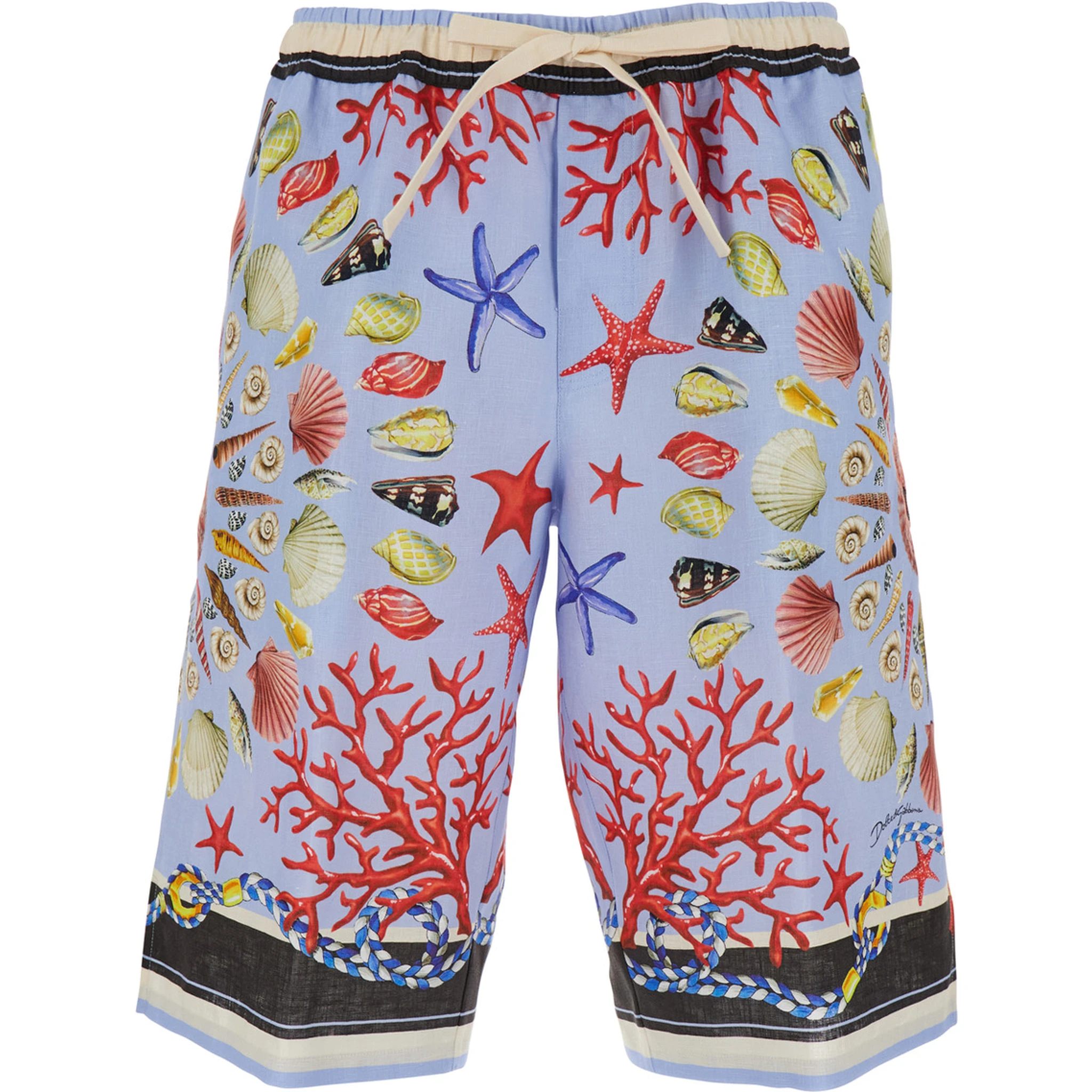 Multicolor Shorts with Elastic Drawstring and All-Over Print in Linen Man