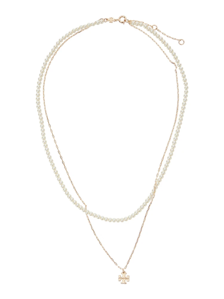 Kira Layered Necklace with Double T Pendant in Brass Blend Woman