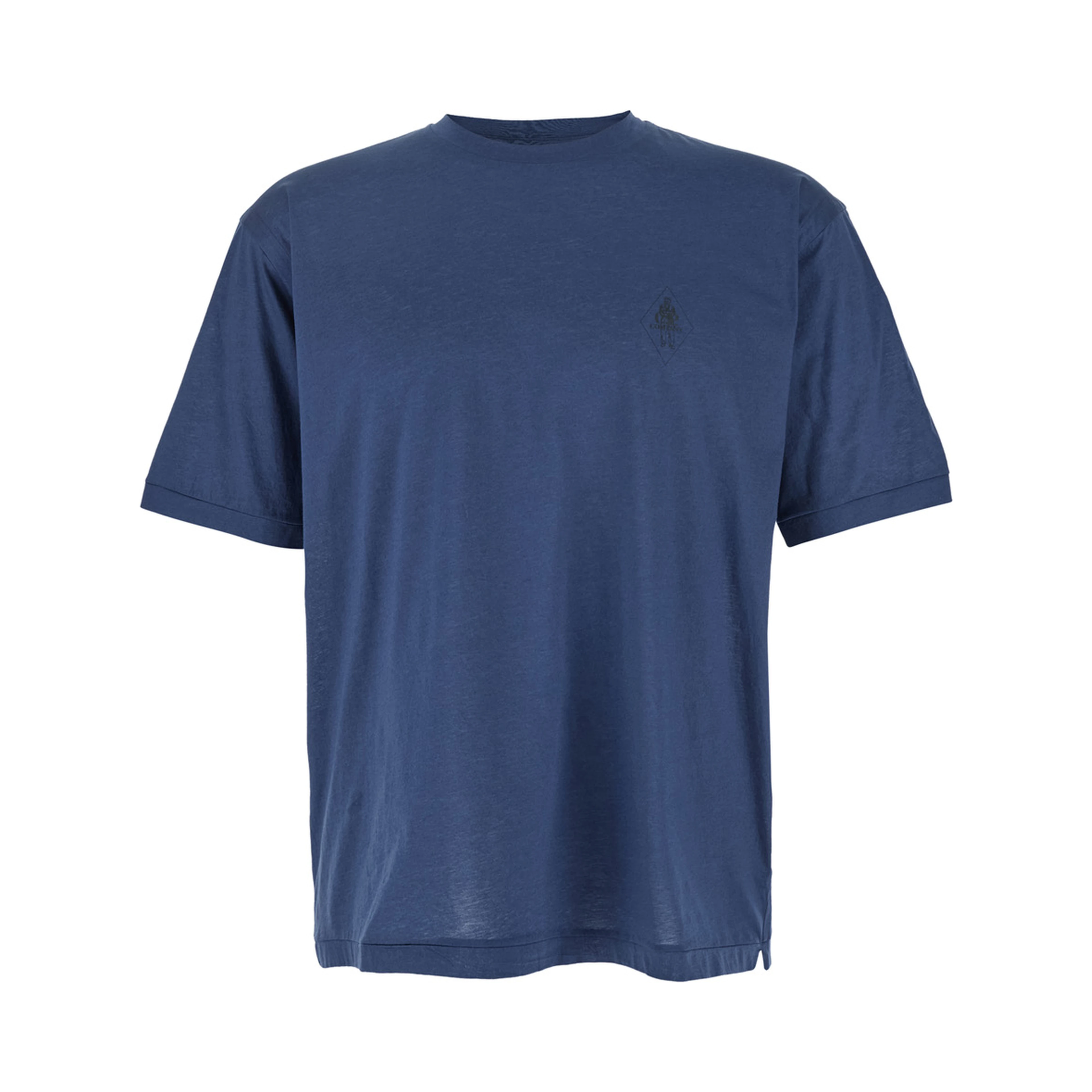 Blue Crewneck T-Shirt with Logo Embroidery on the Front in Cotton Man