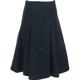 Black Pleated Midi Skirt with Concealed Side Zip Closure and Logo Patch on the Rear in Cotton Stretch Woman