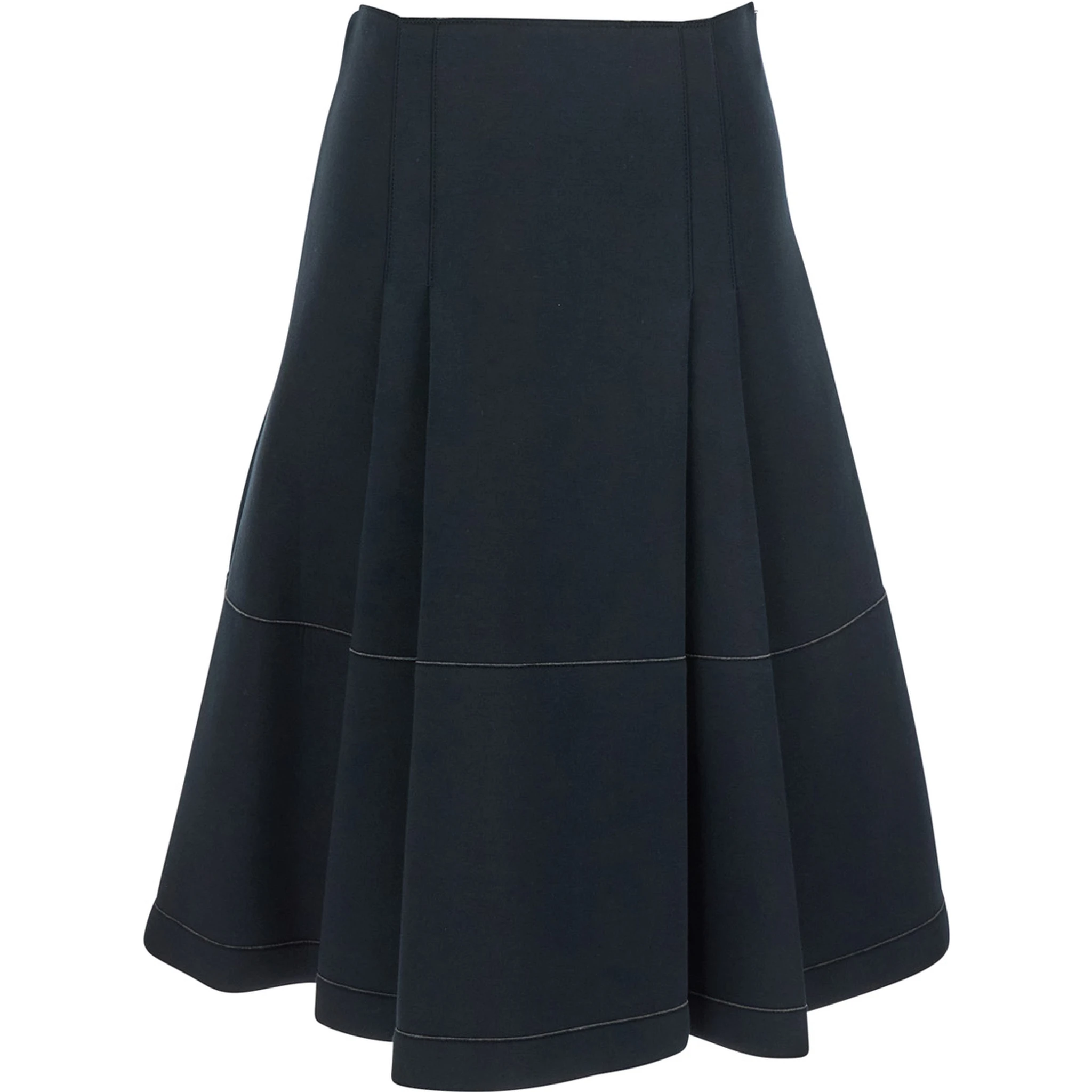 Black Pleated Midi Skirt with Concealed Side Zip Closure and Logo Patch on the Rear in Cotton Stretch Woman
