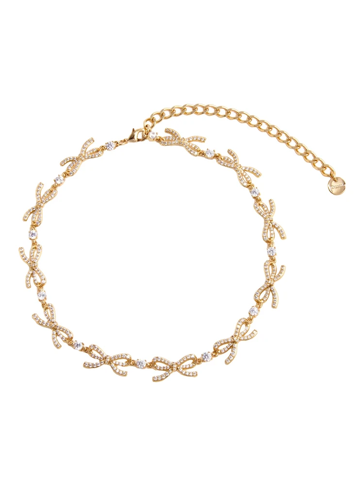 Metallic Necklace with Bow and Crystal Embellishments in Copper and Crystals Woman