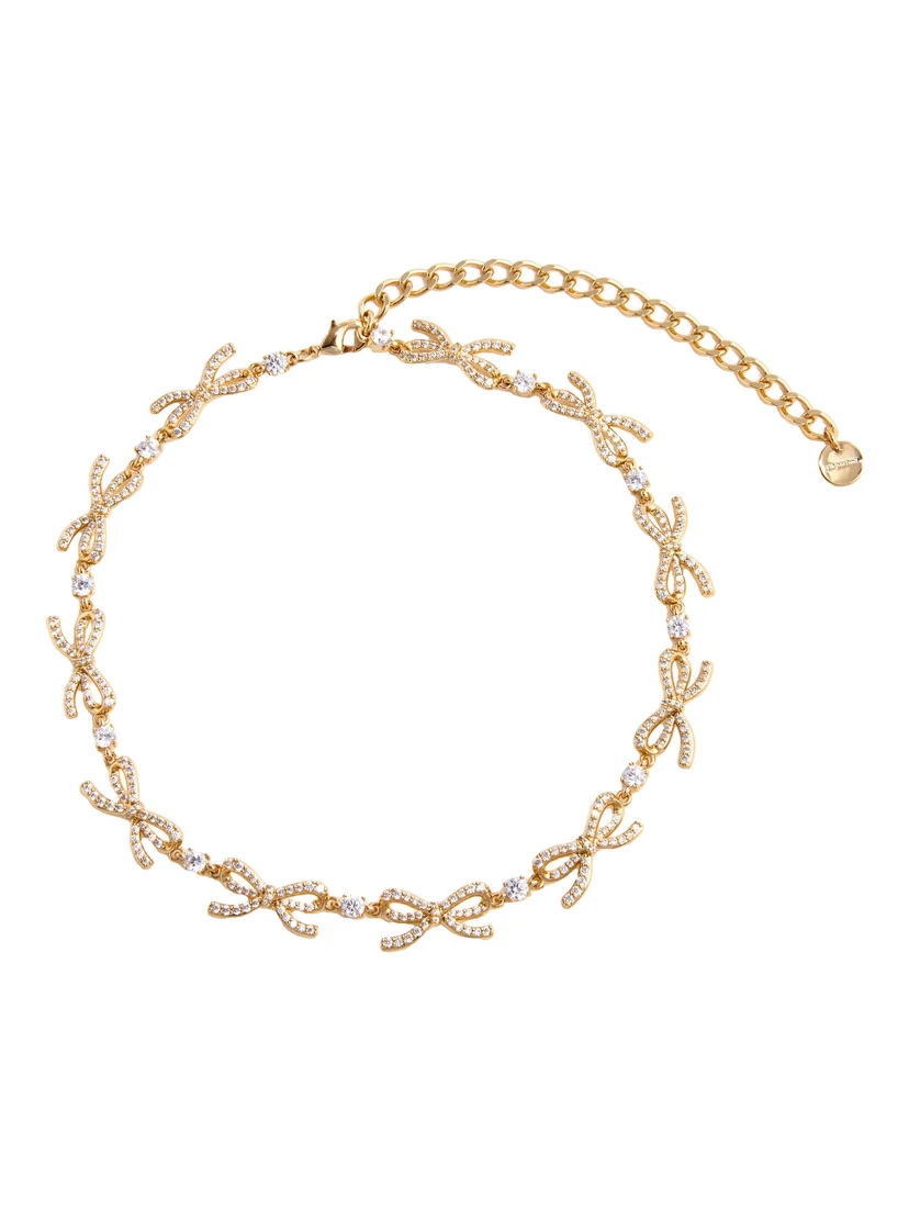 Metallic Necklace with Bow and Crystal Embellishments in Copper and Crystals Woman