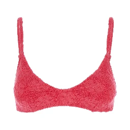 بلوزة بيكيني تيري وردية اللون بأشرطة رفيعة قابلة للتعديل وتطريز شعار كامل من مزيج القطن المطاطي للنساء