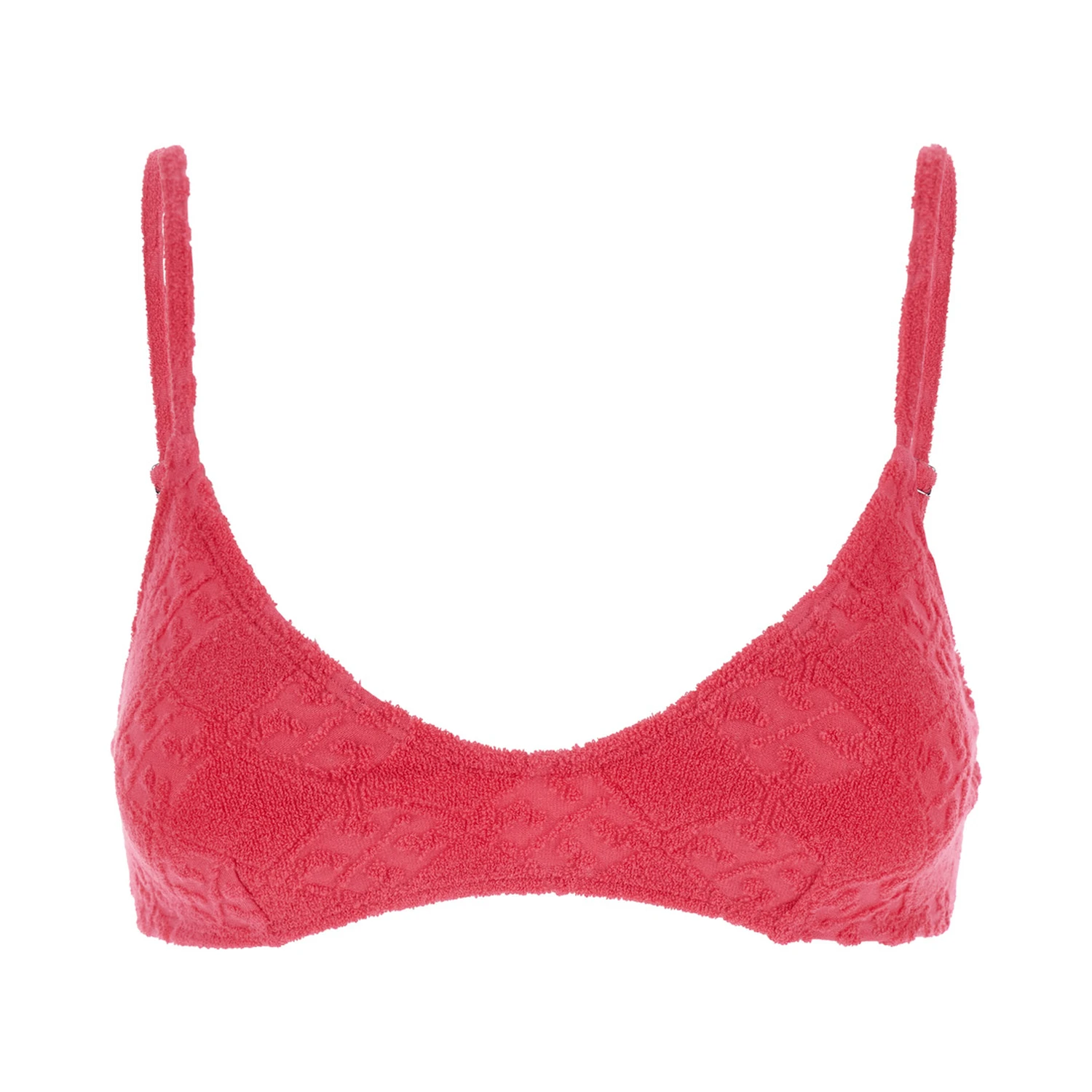 Terry Pink Bikini Top with Adjustable Spaghetti Straps and All-Over Logo Embroidery in Cotton Blend Stretch Woman