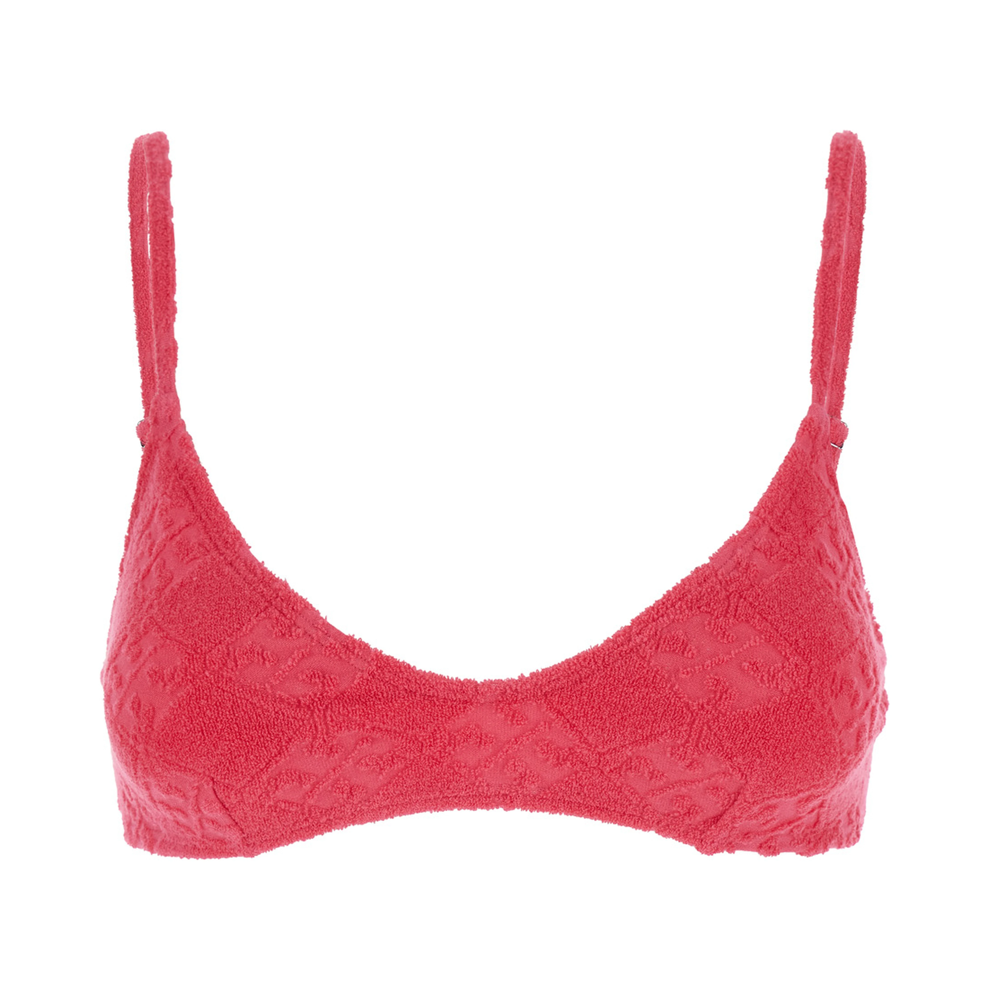 Terry Pink Bikini Top with Adjustable Spaghetti Straps and All-Over Logo Embroidery in Cotton Blend Stretch Woman