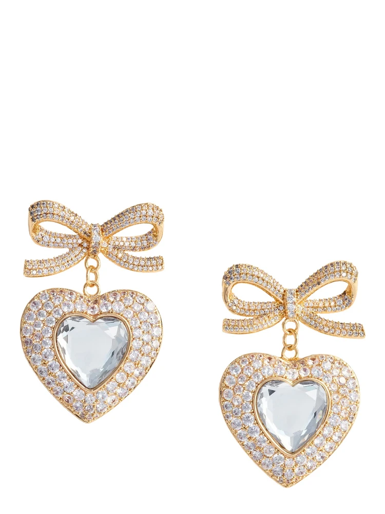 Metallic Earings with Heart Pendant and Bow in Copper Woman