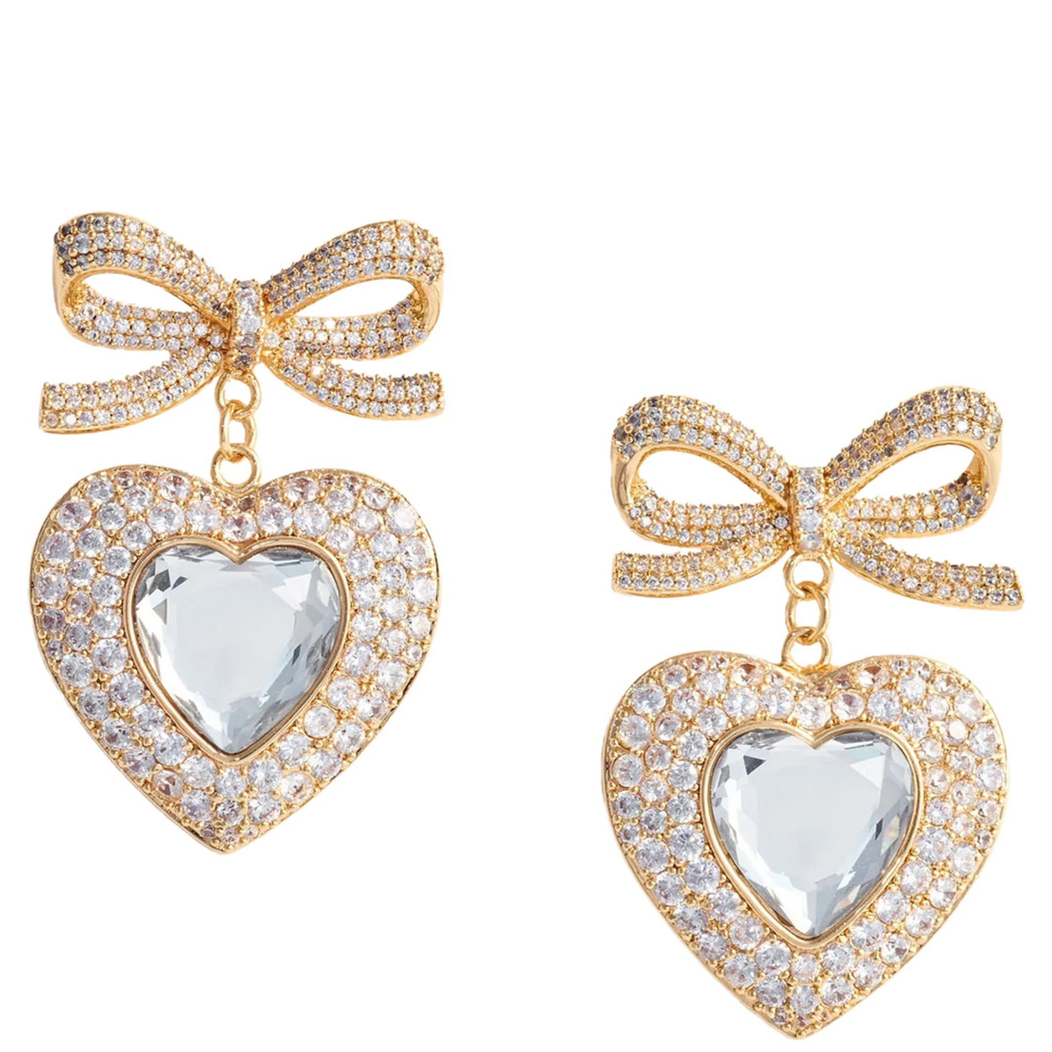 Metallic Earings with Heart Pendant and Bow in Copper Woman