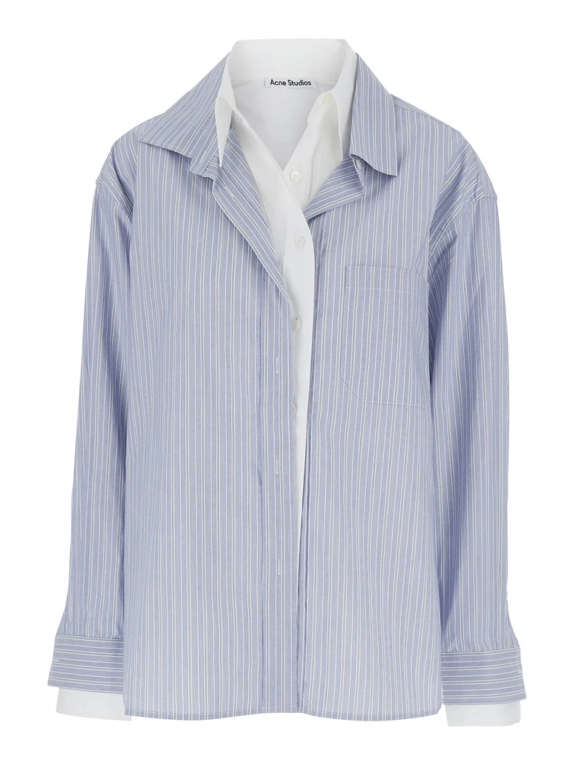 Soublera Light Blue Shirt with All-Over Striped Motif and Layered Design in Cotton Woman