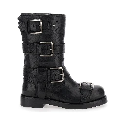 Black Ankle Boots with All-Over Buckles in Leather Woman