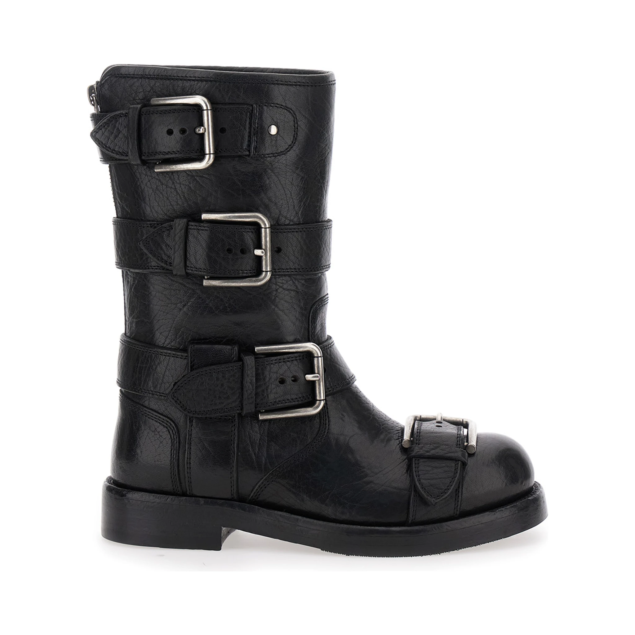 Black Ankle Boots with All-Over Buckles in Leather Woman
