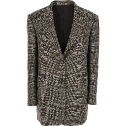 Brown Single-Breasted Jacket with Notched Revers and All-Over Check Motif in Wool Woman