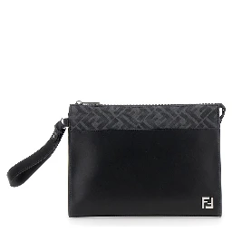 Black Cltuch with FF Motif and FF Logo Plaque in Leather Man