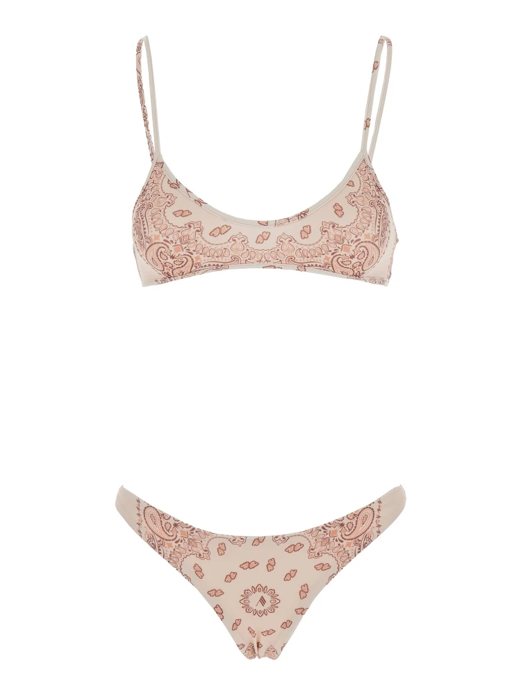 Pink Bikini with Spaghetti Straps and All-Over Print in Tech Fabric Stretch Woman