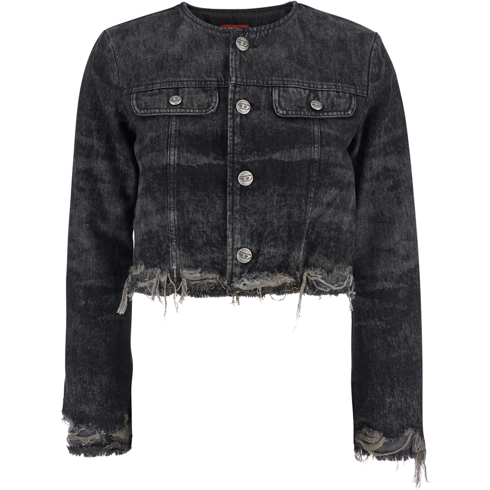 جاكيت رمادي بياقة دائرية وحواف منسلة من مزيج القطن للنساء