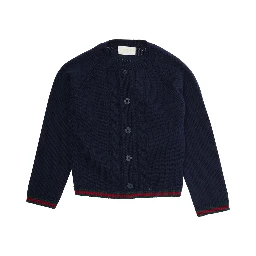Blue Cardigan with Intarsia Design and Round Neck in Wool Boy
