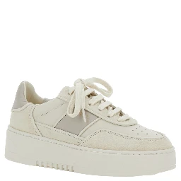 Beige Sneakers with Contrasting Heel with Logo Lettering in Leather Blend Woman