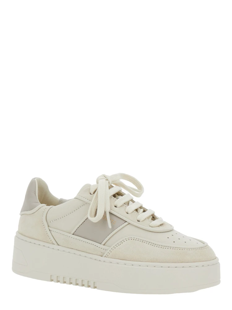 Beige Sneakers with Contrasting Heel with Logo Lettering in Leather Blend Woman alternative