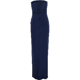 Emma Blue Strapless Long Dress with Ring Embellishment in Tech Fabric Stretch Woman