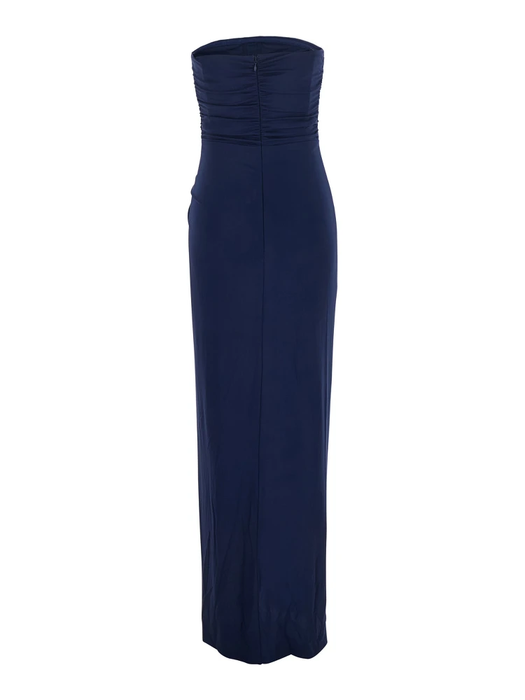 Emma Blue Strapless Long Dress with Ring Embellishment in Tech Fabric Stretch Woman alternative