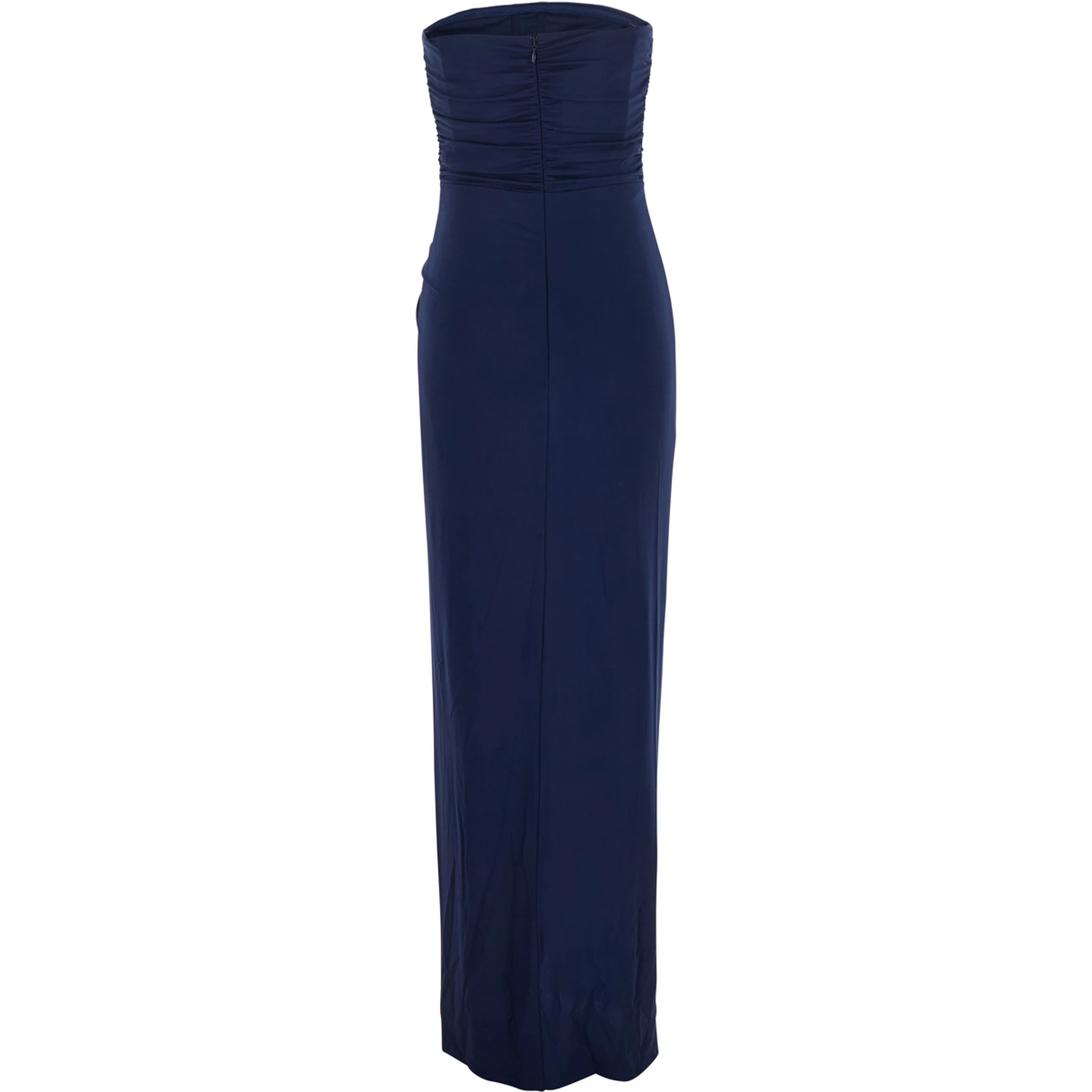 Emma Blue Strapless Long Dress with Ring Embellishment in Tech Fabric Stretch Woman