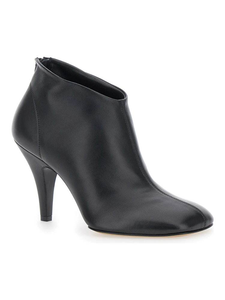 Black Ankle Boots with Square Toe and Thin Heel in Leather Woman alternative