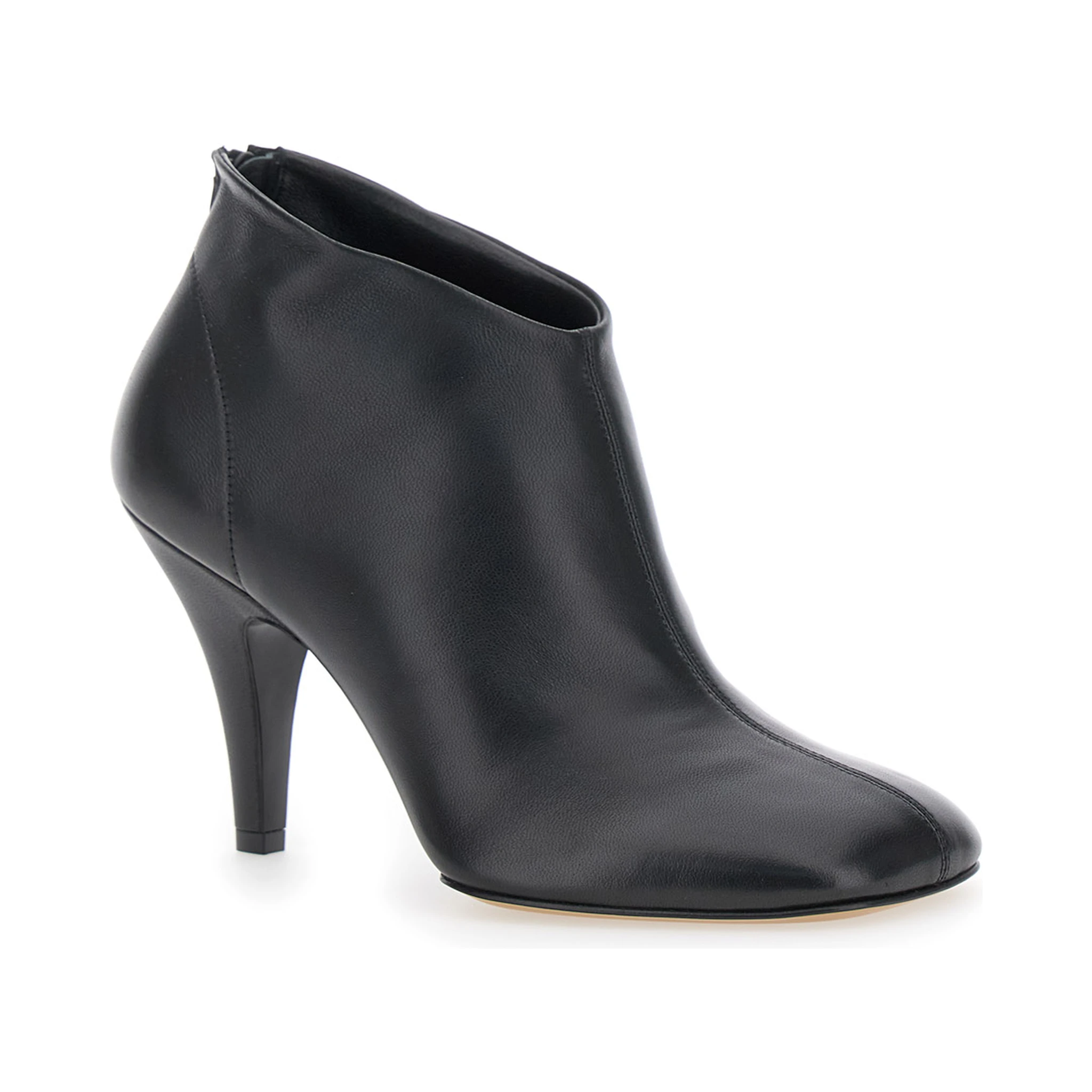 Black Ankle Boots with Square Toe and Thin Heel in Leather Woman