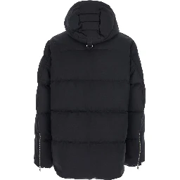 Forrestville Black Down Jacket with Fixed Hood and Logo Patch on the Sleeve in Cotton Blend Man