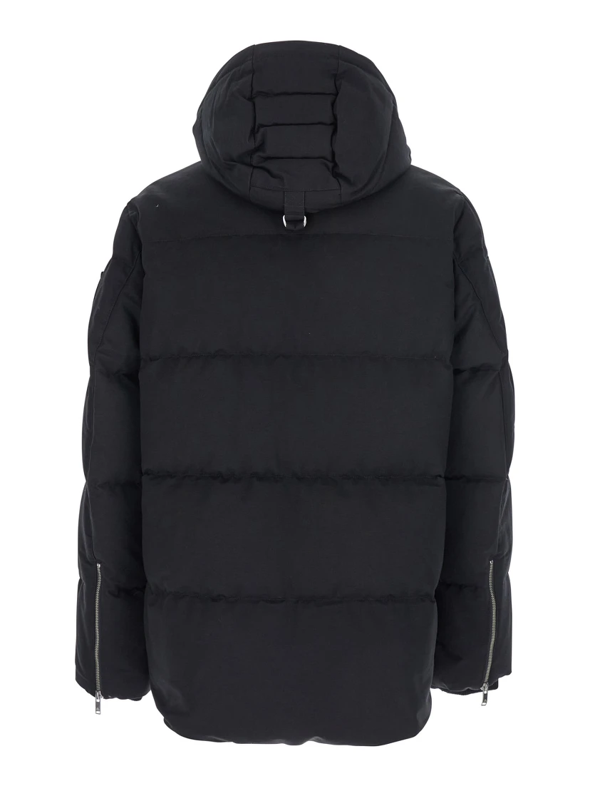 Forrestville Black Down Jacket with Fixed Hood and Logo Patch on the Sleeve in Cotton Blend Man